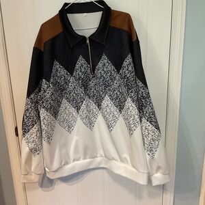 Unbranded Quarter Zip Pullover Mens 5XL Black White Excellent Chevron Geometric